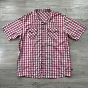 ZOIC Shirt Mens XL Red White Plaid Snap Front Short Sleeve Cycling MTB